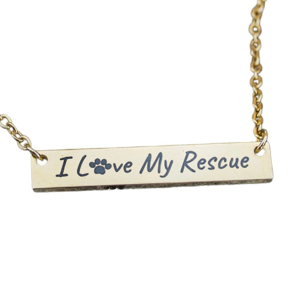 I Love My Rescue Goldtone Paw Bar Necklace NEW